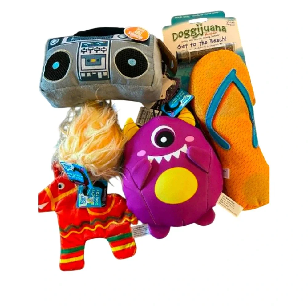 5X Doggijuana Play On Dog Toy Bundle OS Multicolor New Plush Squeaker Juananip